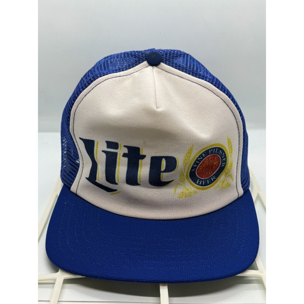 Vintage Lite Beer Snapback Hat Miller Lite White W/ Blue Mesh Trucker Cap READ